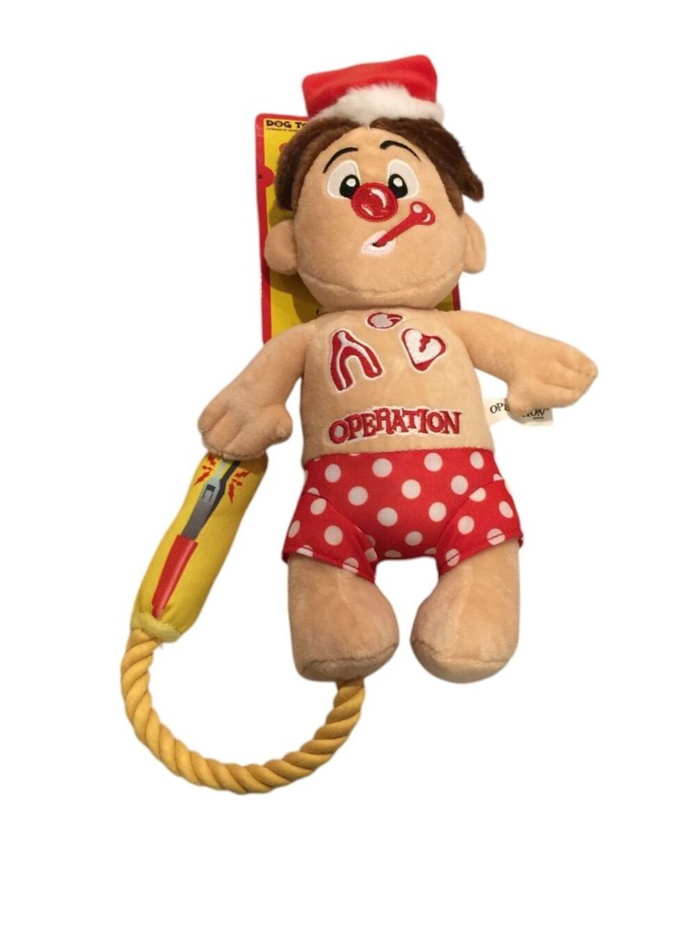 Hasbro Operation Man Holiday Santa Hat Plush Dog Toy Squeak & Crinkle